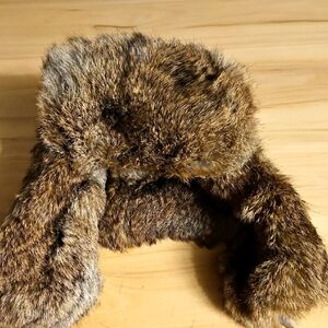 Mad Bomber Real Rabbit Fur Winter Hat With Button Front Flap & Ear Flaps Sz. S